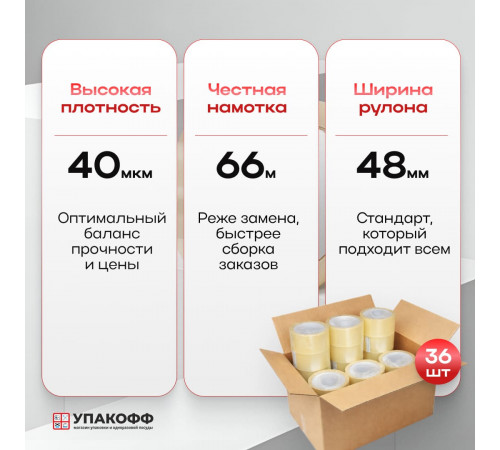 Скотч 48мм*66м 40мкм прозрачный (кор 36шт)