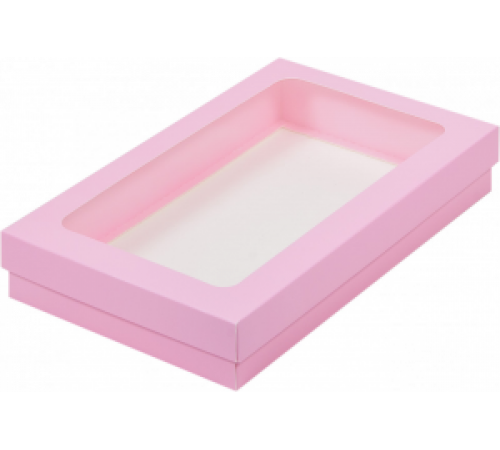 Коробка крышка-дно 25*15*4 с окном розовая (уп50шт)